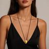 Stainless Steel Geometric Oval Necklace for Women, Adjustable Long Black Cord Metal Pendant Necklace Waterproof Jewelry