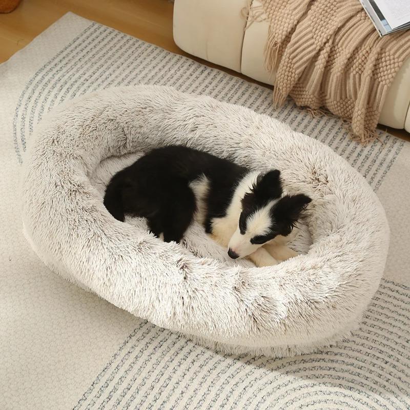 Round Plush Pet Bed for Dogs Cats Fluffy Warm Soft Circle Cushion Mat Detachable Washable Dog Sofa for Kennel Cozy Sleeping Mattress