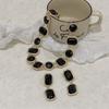 Collarbone Chain Retro Black Earrings Square Circular Dark Style Neck Chain  Mourning