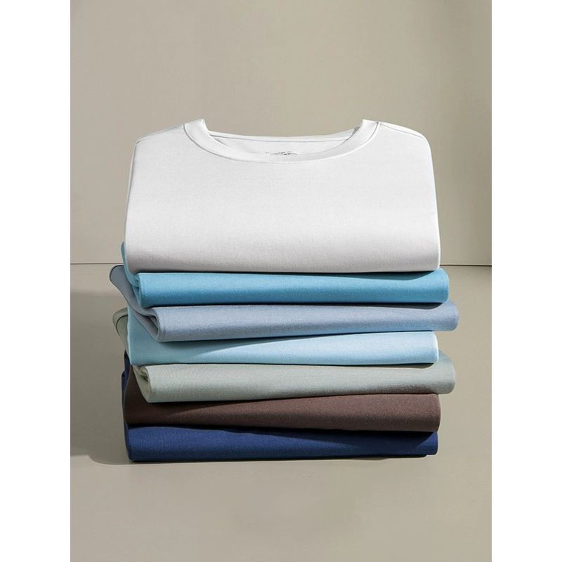 60 Modal Men Short Sleeve T-Shirt 2024 New Arrival Trendy Summer Bottoming Shirt Export Export White T-shirt