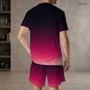 Herren Plus Size Rotes Schwarzes Bedrucktes Rundhals-Kurzarm-Oberteil Mit Taschen Zweiteiliges Shorts-Set