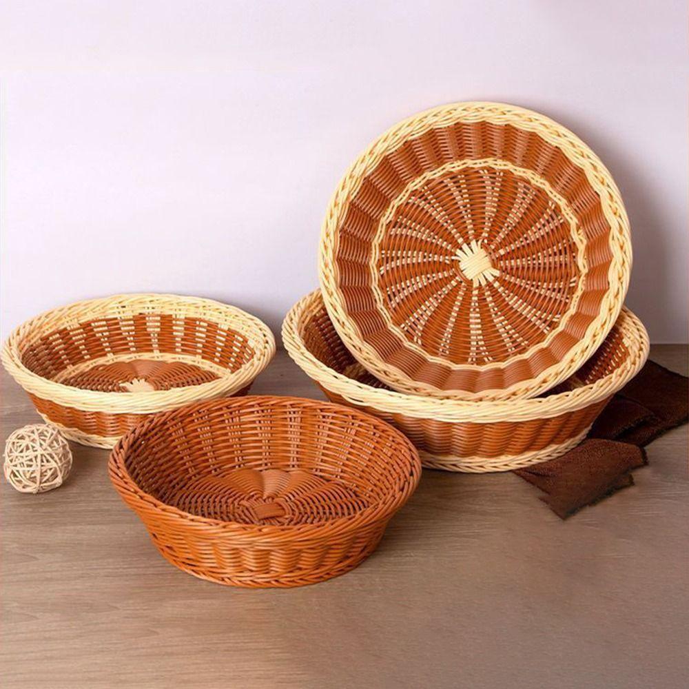 Handgeflochtener Kunst rattan Korb Runder Lebensmittelaufbewahrungskorb Praktische Aufbewahrungsbox Küche