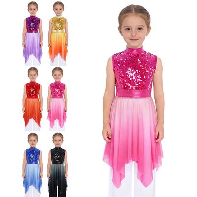 Tuniche da Danza Liturgica per Ragazze Collo Alto Design Senza Maniche Gonna Asimmetrica Corpetto Paillettato Abito da Danza di Lode
