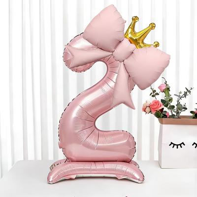 40inch Pink Crown Aluminum Foil Number 1st Balloon with Pink Bow Balloon for Birthday Party Decor Supplies Girls First Birthday