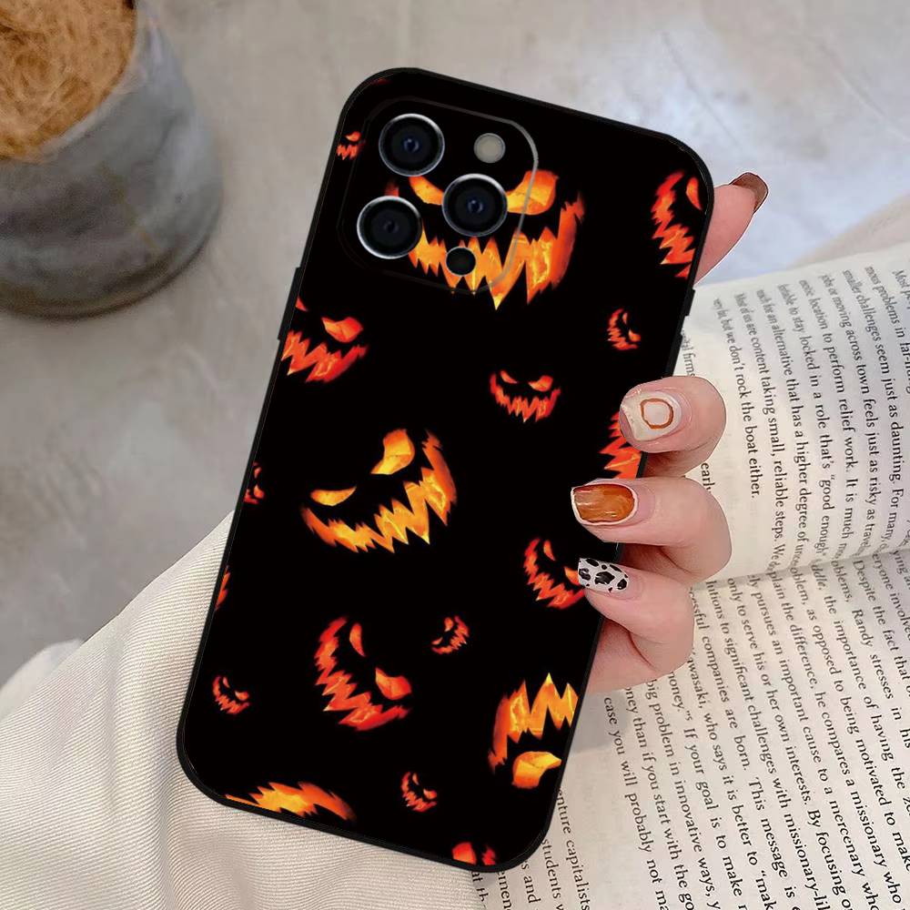 Halloween Pumpkin Head Phone Case For iPhone 17,16,15,14,13,12,11 Plus,Pro Max,XS,Soft Silicone Black Cover