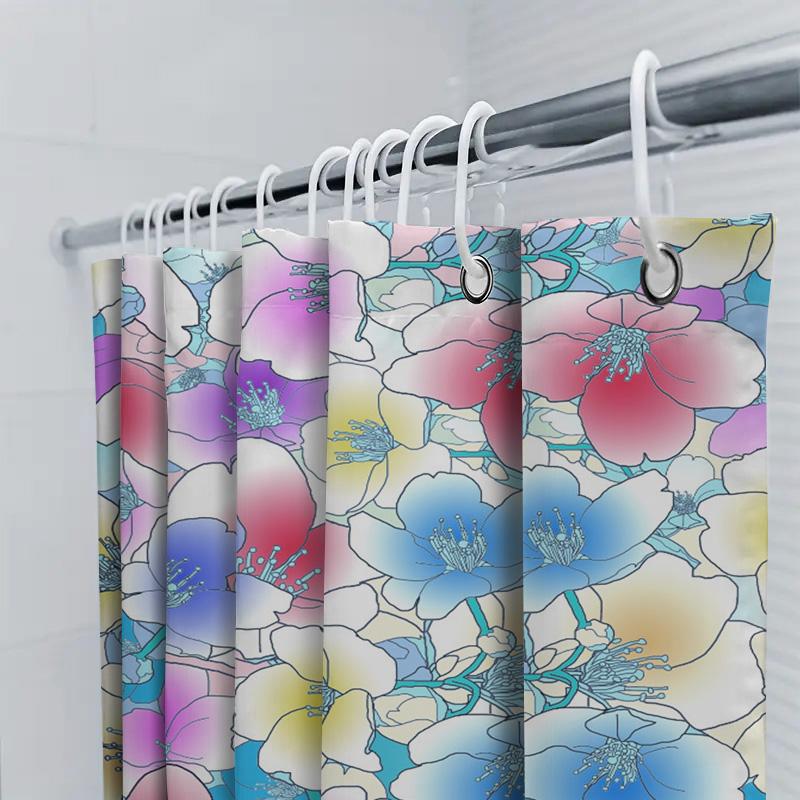 Modern Bathroom Shower Curtain With Watercolor Floral Design Vivid Colors Durable Fabric Decorate Your Bath Area Now