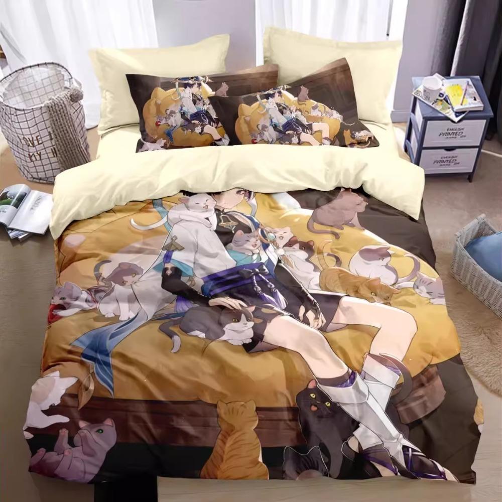 Anime-Figur,Mikrofaser-Bettwäschesets,Kinderbettwäsche mit Reißverschluss,Zimmerdekor,Bettbezug für Jugendliche, Erwachsene, Lila'