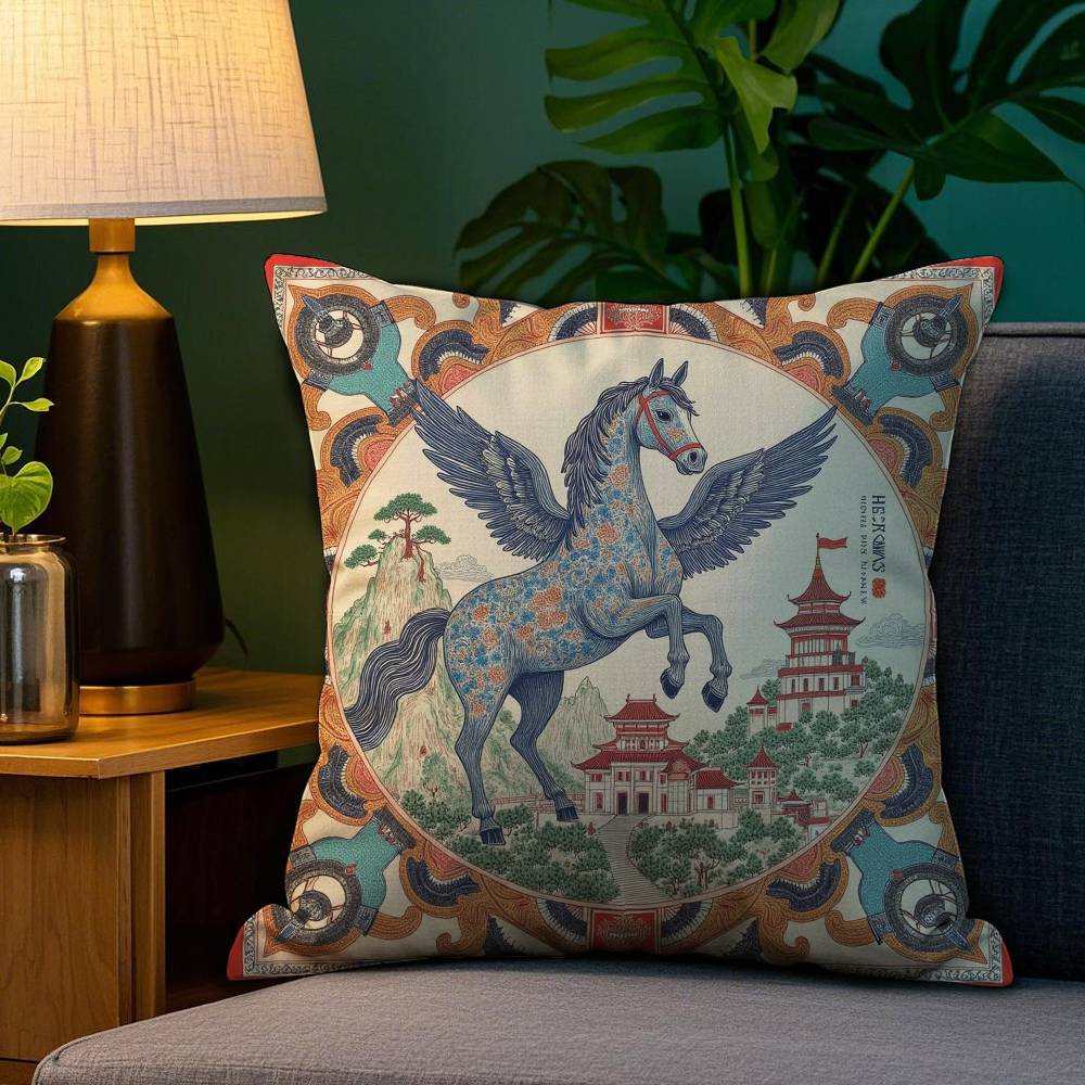Home Decor Exotic Horse & Palace Pattern Pillow Covers Pattern Cushion Cover Suitable for Sofa Bedroom Car Pillow Cover