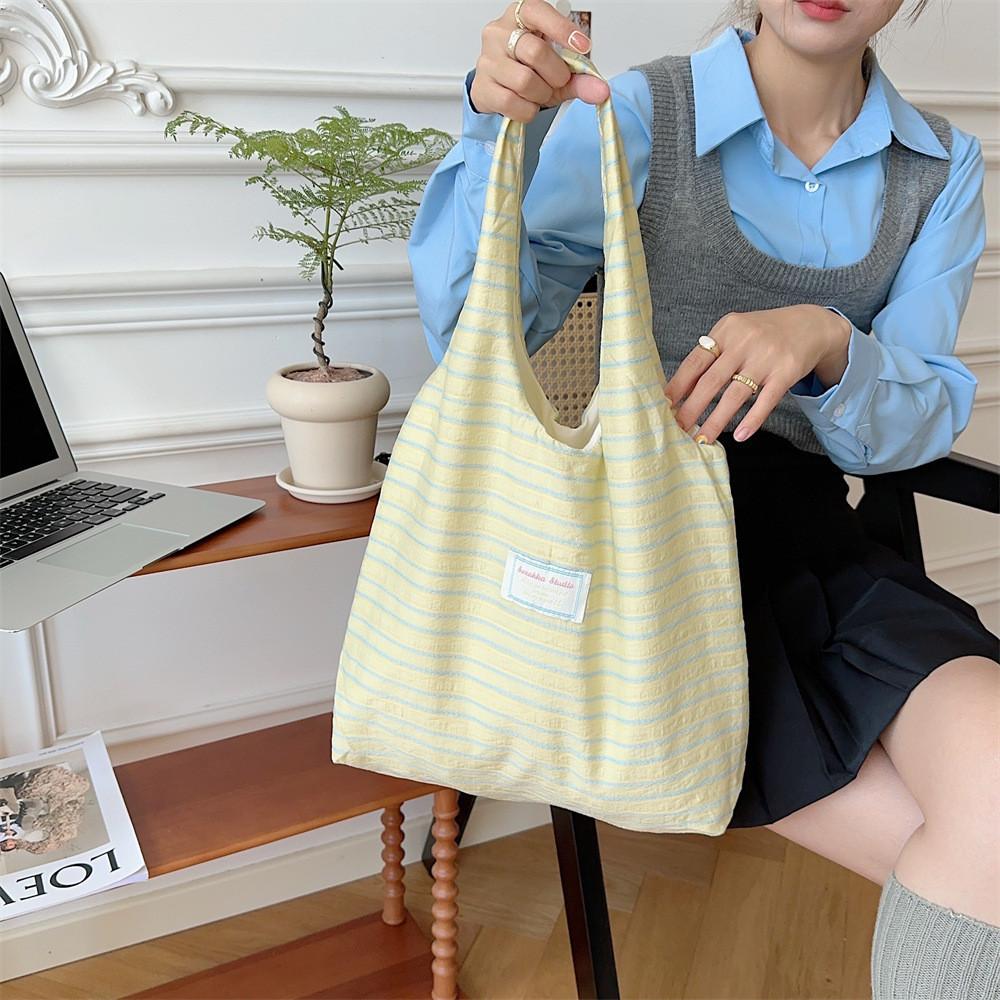 Stylish Striped Canvas Tote Bag For Women Spacious And Trendy Summer Shoulder Bag