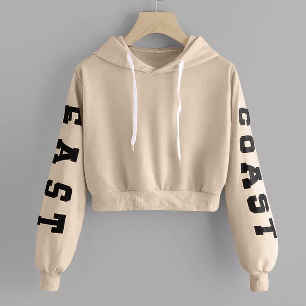 Womens Letters Long Sleeve Hoodie Sweatshirt Pullover Tops Blouse S хаки