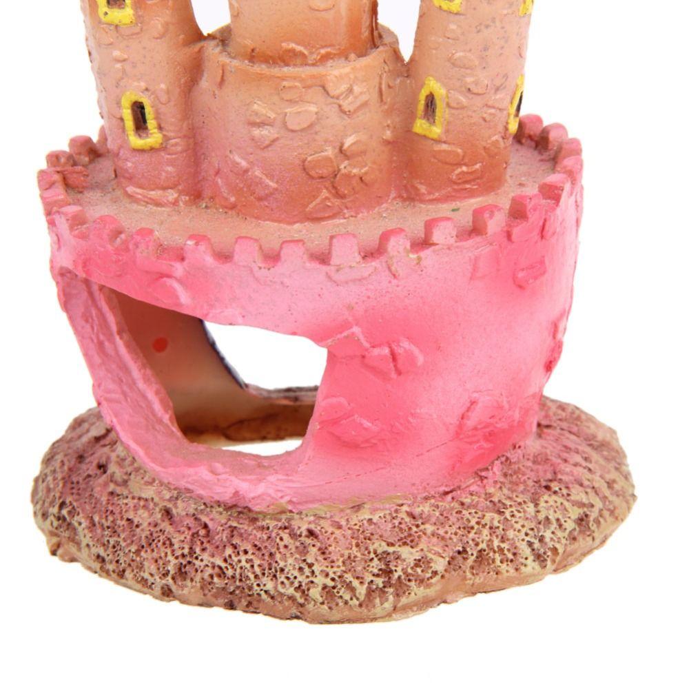 Cartoon Castle Shape Aquarium Decorations Resin Small Fish Tank Decorations Pink Fish Tanks Landscape Decoration