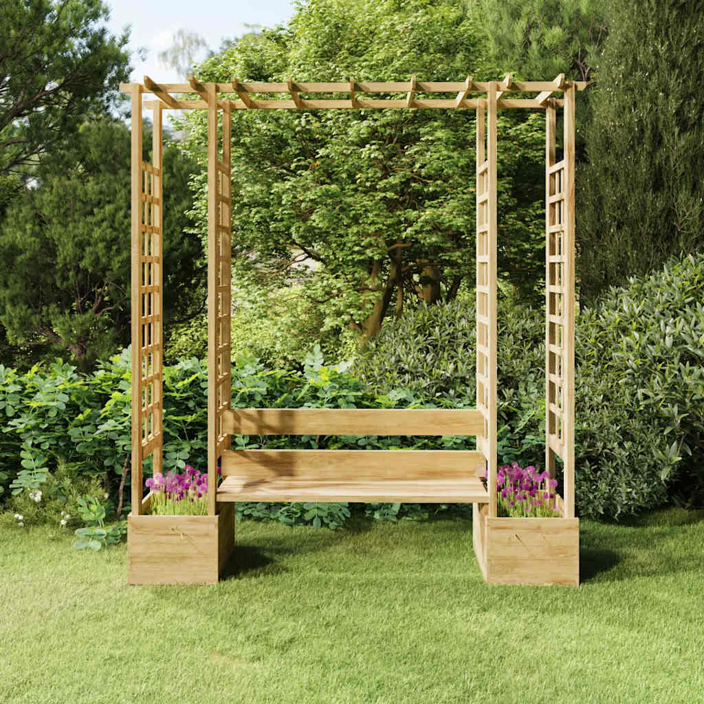 vidaXL Garten-Pergola mit Bank & Pflanzkübeln Kiefernholz Imprägniert braun