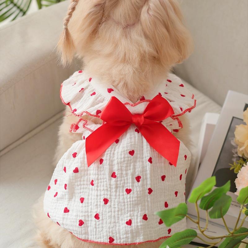 Valentinstag 1 Stück Herzmuster Schleifen-Dekor Haustierkleid für Hund für den Sommer