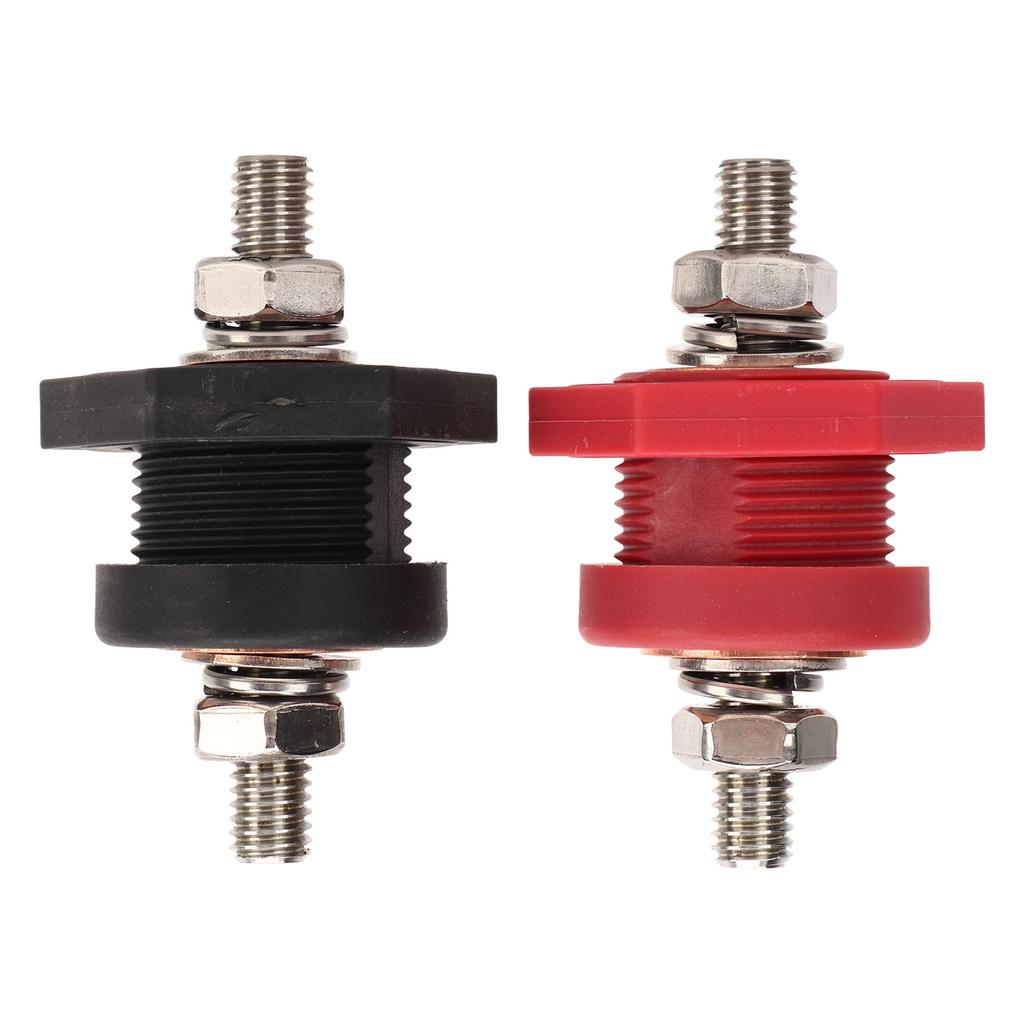 1Pair Thru Panel Battery Terminal Connectors 38 In Black Red 440A Positive Negative Junction Stud