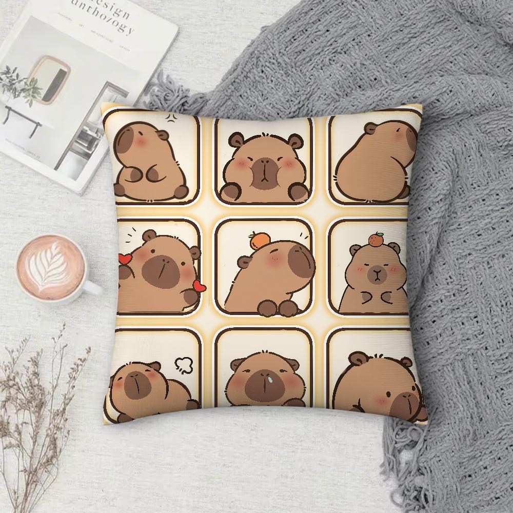 Kawaii Capybara Cute Cartoon Pillow Case Square DoubleSided Printing Sofa Cushion Cover Pillowcase Bedroom Bedside