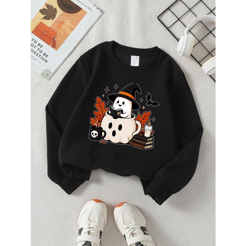 Halloween Sweatshirt met Lange Mouwen voor Meisjes, Casual Top met Ronde Hals en Leuke Print, Herfstkleding voor Kinderen, Geschikt voor Trick-or-Treat Feesten en Halloween