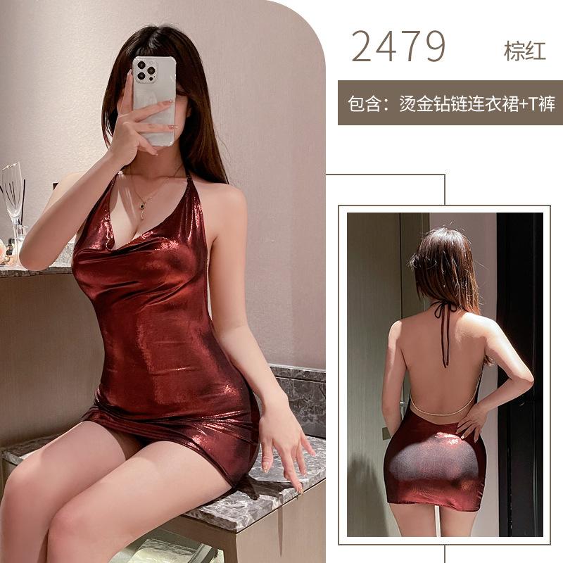 Sex Underwear Women's Bronzing Nightclub Dress Royal Sister Hip Wrap Sexy Sex Uniform Free of Uniform Pure Desire