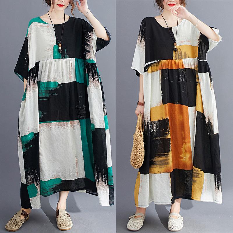 Летняя литературная женская одежда больших размеров Fat MM Свободное платье из хлопка — фото 4