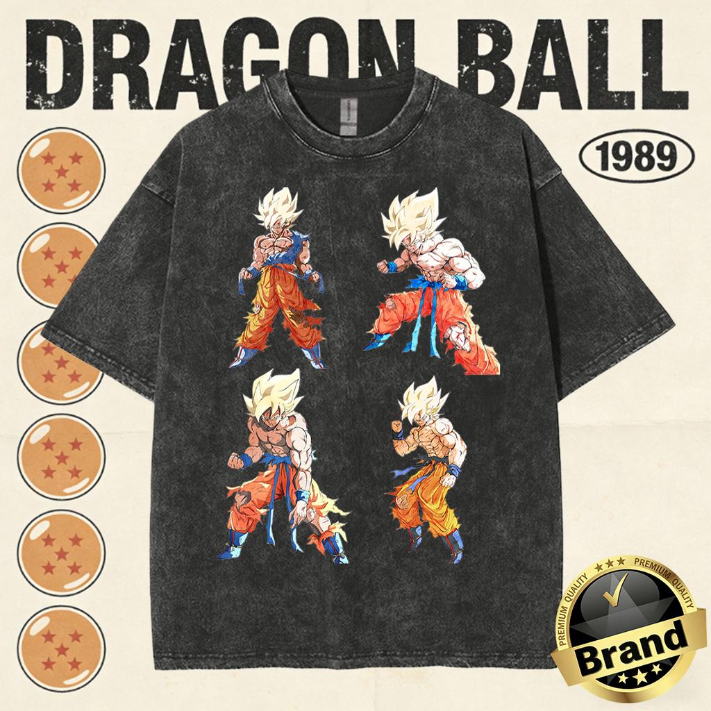 Summer Fashion Dragon Ball Vintage T-Shirt Men 100%Cotton Washed Retro Tops Print Heavyweight Oversized Family Matching Tee