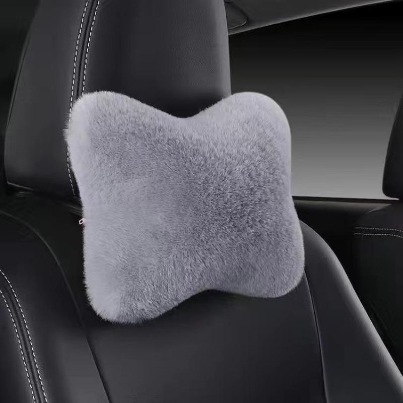 Car Headrest Ergonomic Driver Support Headrest Soft Imitation Rabbit Plush Lumbar Pillow Comfort Cushion for Winter Season