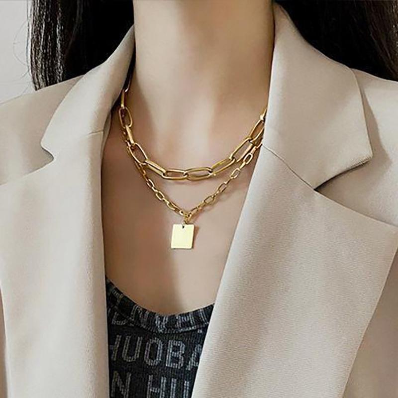 Retro Doppelschicht Hip Hop Quadratische Kette Kurzes Halsband Punk Gothic Punk Schmuck für Damen Herren