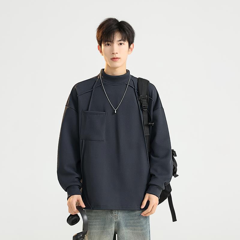 

Свитер с круглым вырезом Мужской Осенне-зимний Теплый Полуводолазка Свободный Повседневный Мужской Длинный рукав 3XL темно-серого