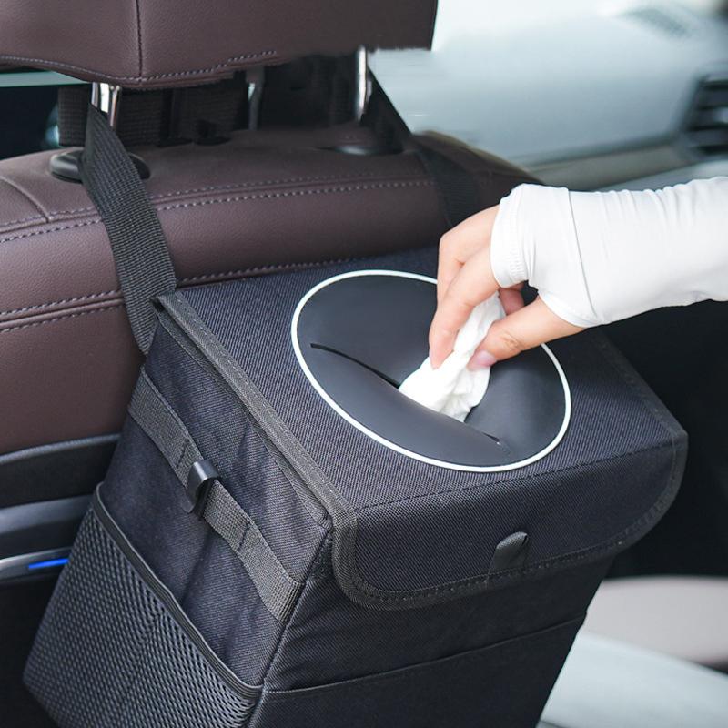 Car Trash Can With Lid Leakproof Trash Bin Car Garbage Can Collapsible Auto Truck Storage Bag Organizer Car Accessories