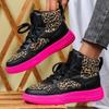 Spring Leopard Leather Platform Sneakers Women Luxury High Top Shoes Unisex Non-slip New Lace Up Thick Sole Ladies Casual Shoes