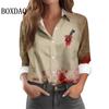Damen Halloween Bluse 3D Blutmesser Brustdruck Langarmshirt Trendig Locker Mode Lässig Knopf Revers Partyhemd
