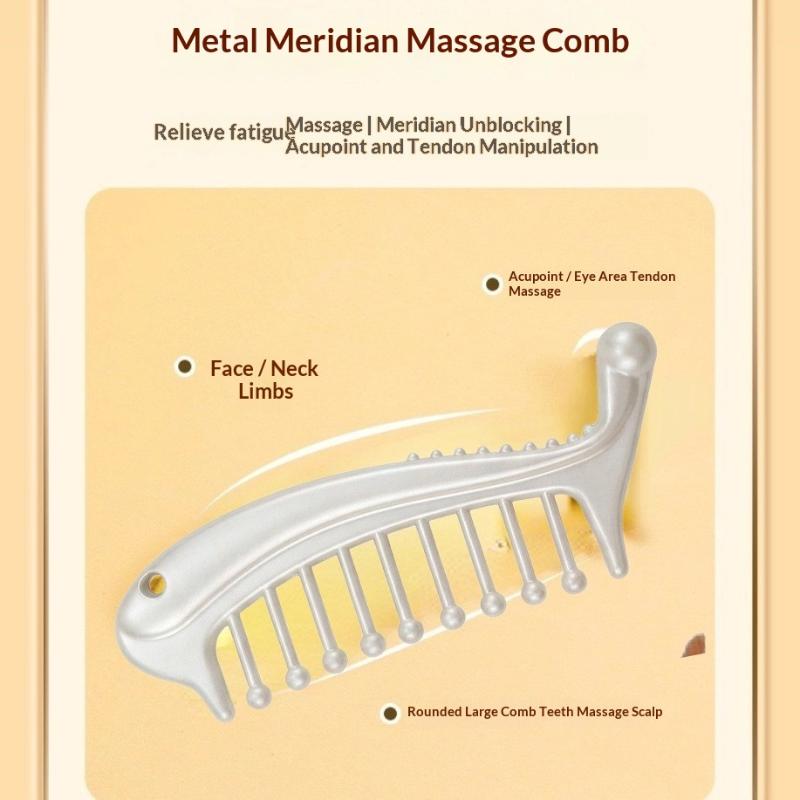 Manual Scalp Massager Head Comb Stainless Steel Portable Gua Sha Facial Tool for Blood Stress Relief