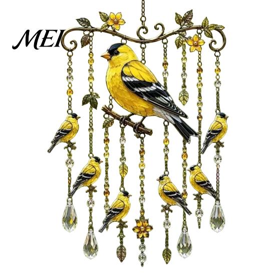 Crystal Bead Wind Chime Graceful Bird Chimes, Chimes for Outside, Metal Three-dimensional Carving Hanging Suncatchers with Pendants Garden Yard Decor