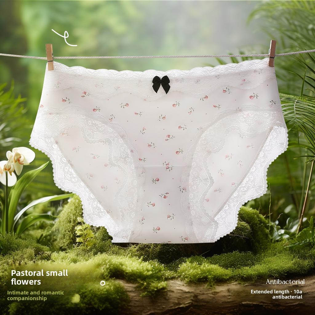 Girl Spring and Summer Broken Flower Bow Lace Frivolous Cool Feeling Ice Silk High Bullet Speed Dry Briefs