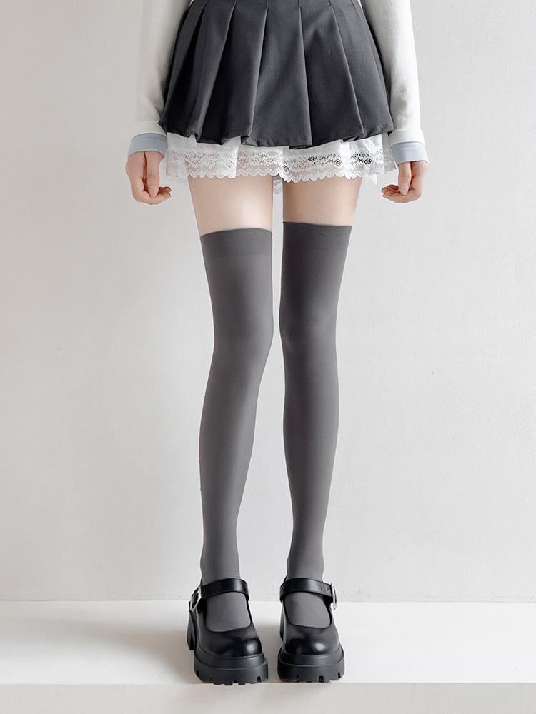 Stockings Summer Thin Thigh High Black White Socks Lolita Cute Solid Over the Knee White Stockings Socks