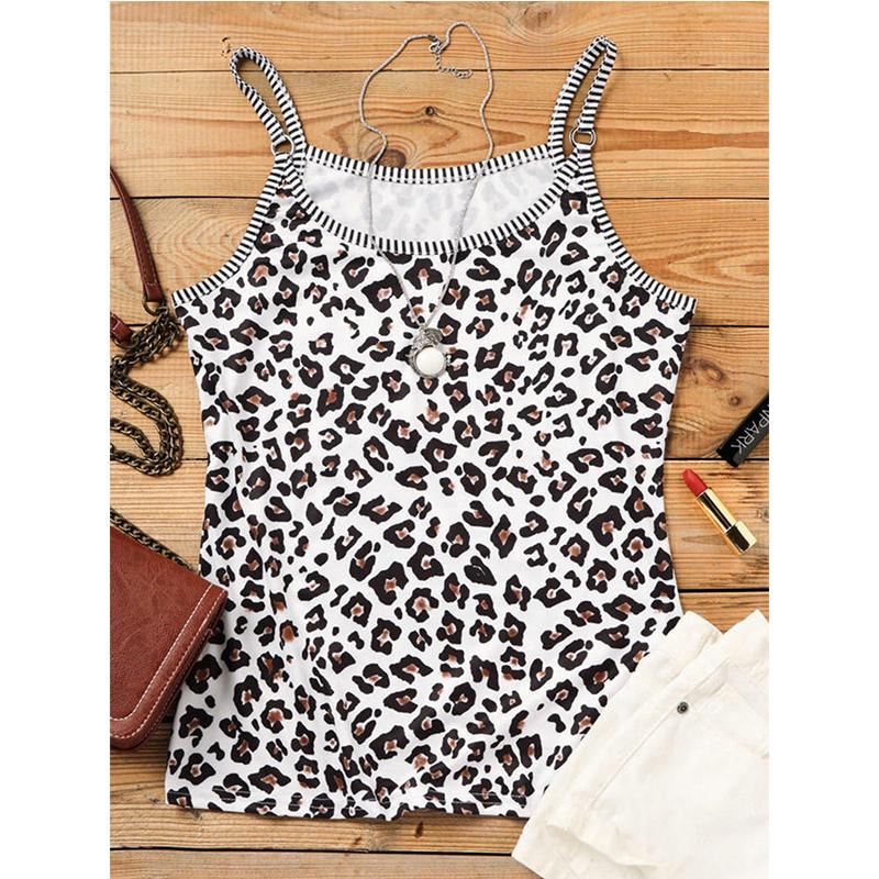 Sexy Leopard Tank Tops Frauen Strand Nette Cami mit Einstellbare Lose Spaghetti-trägern Ärmellose T-shirts Sommer Casual Weste Top Neue