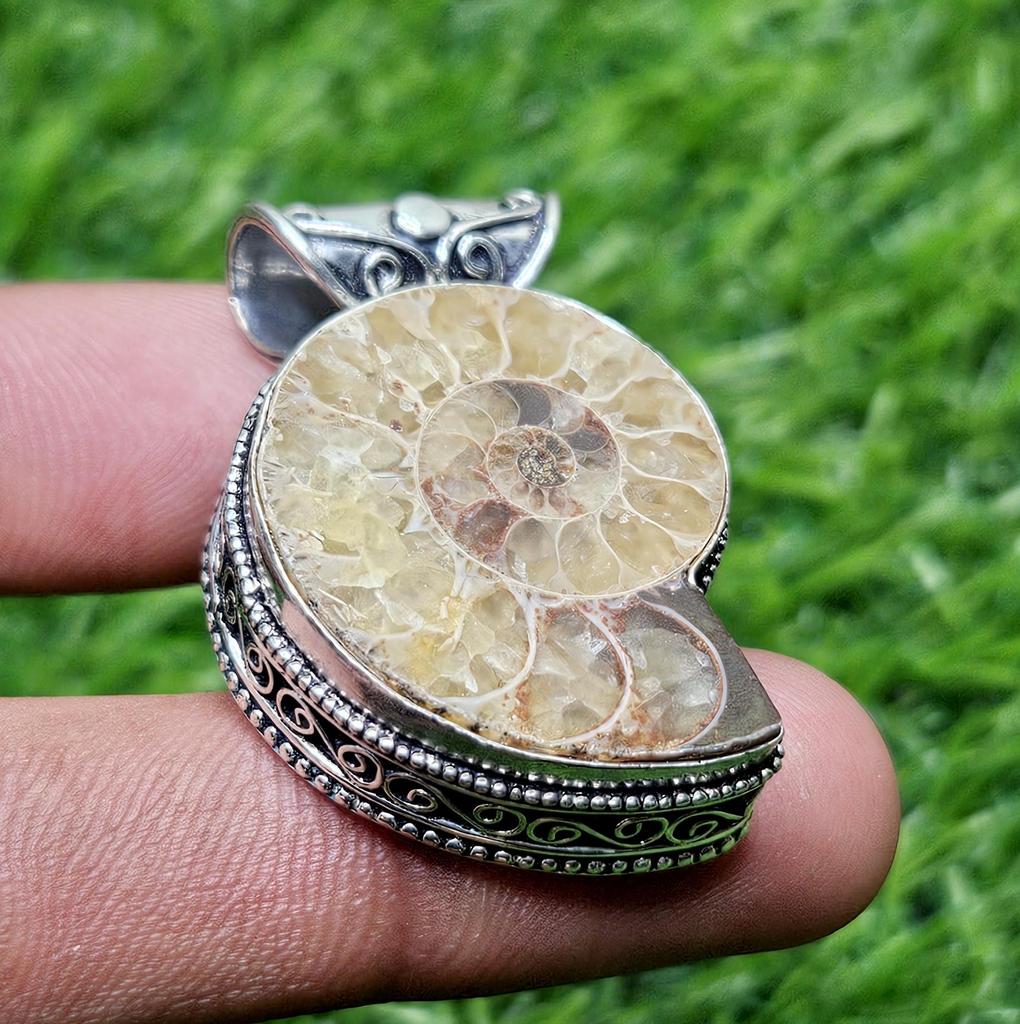 Natural Ammonite Fossil Pendant 925 Sterling Silver Pendant Fossil Pendant Gift for Her