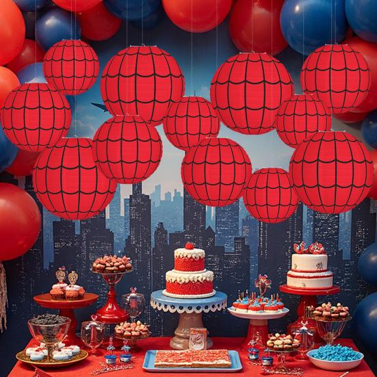 Spider Web Paper Lantern Hanging Red Spider Web Round Lantern Decoration for Halloween Home Party Decor