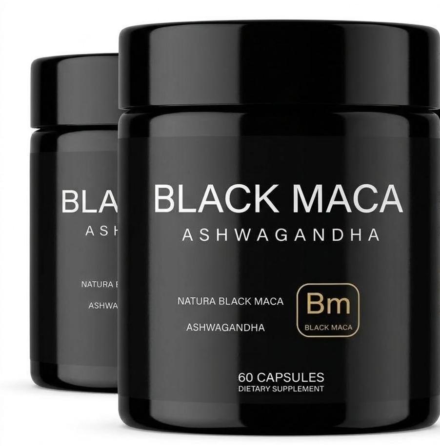 40x Force Capsules Biologiques de Racine de Maca Noire avec Ashwagandha - 40:1 Complément Extrait Puissant pour Hommes