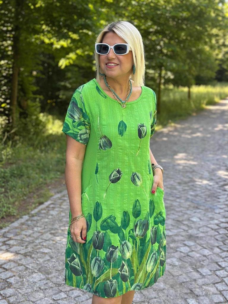 2025 Summer Floral Print Casual Loose Round Neck Dress