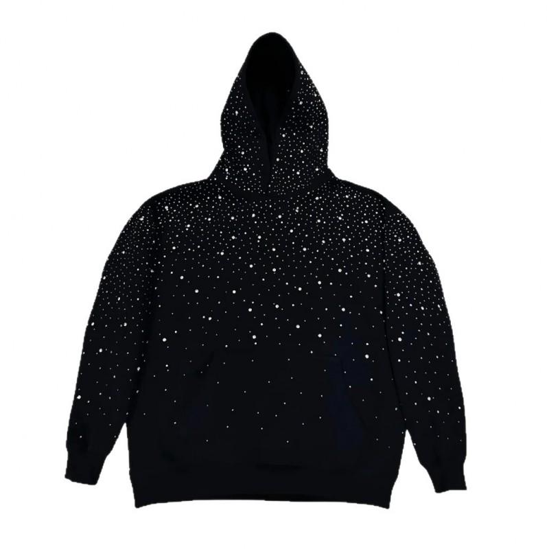 Studded Starry Sky Hooded Zip-Up Sweatshirt Unisex Streetwear Oversized Long Sleeve Pullover