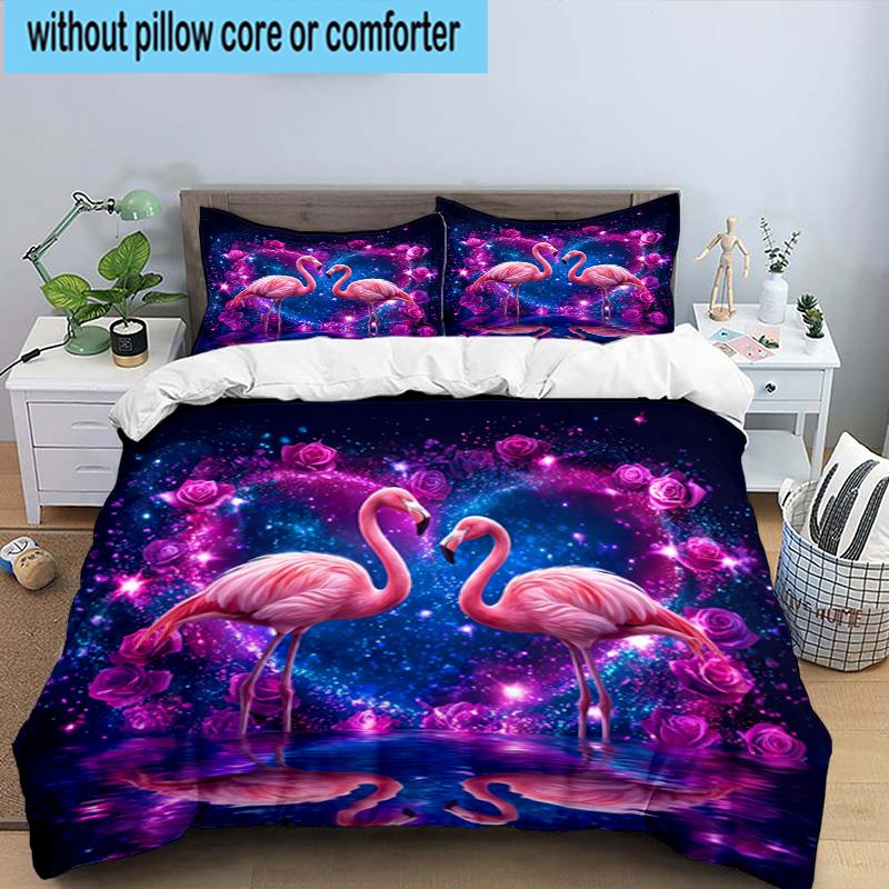 Magical Flamingo Sky 3pcs Bedding,Including 1pc Duvet Cover And 2pcs Pillowcases Perfect for Christmas,Ideal for Bedroom, Dormitory