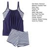 2 Pcs/Set Women Swimsuit Striped Vest with Chest Pads Elastic Waist Shorts Set Hot Spring Bathing Suit Quick-Drying Summer Beachwear