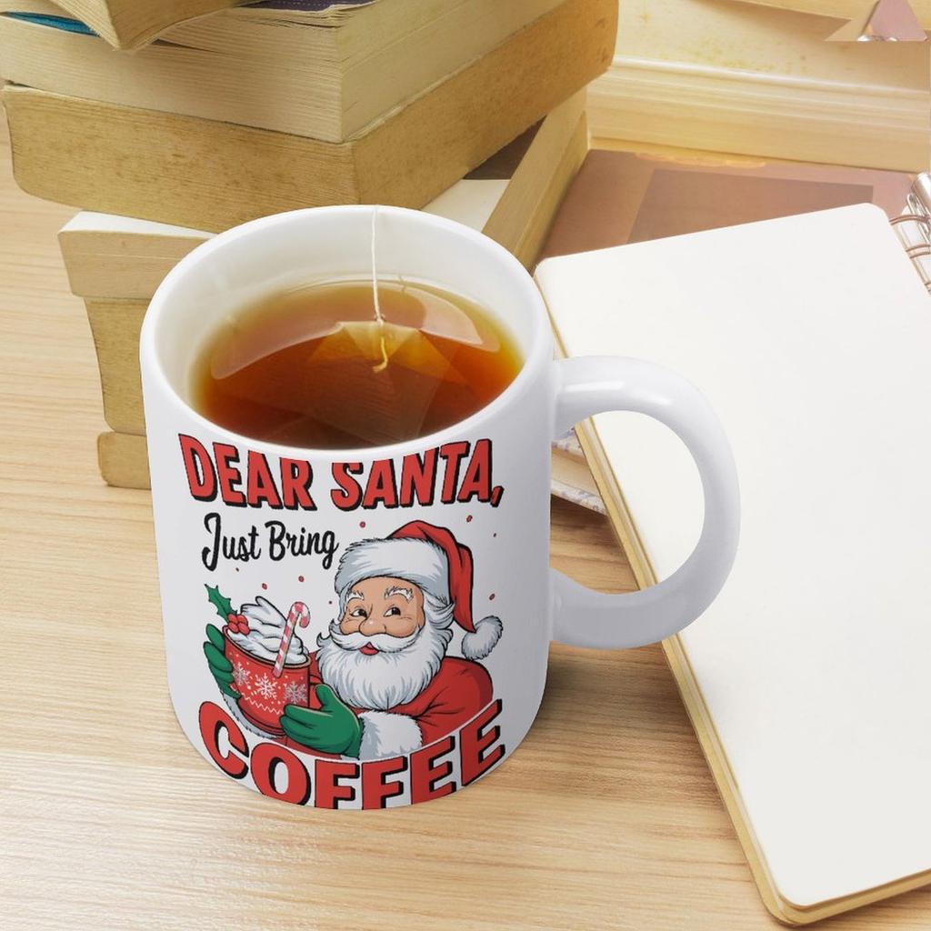 11oz White Coffee Cup with Dual-Side Print and Smooth Handle, Perfect for Warm Drinks During Office Work, Reading or Relax Time