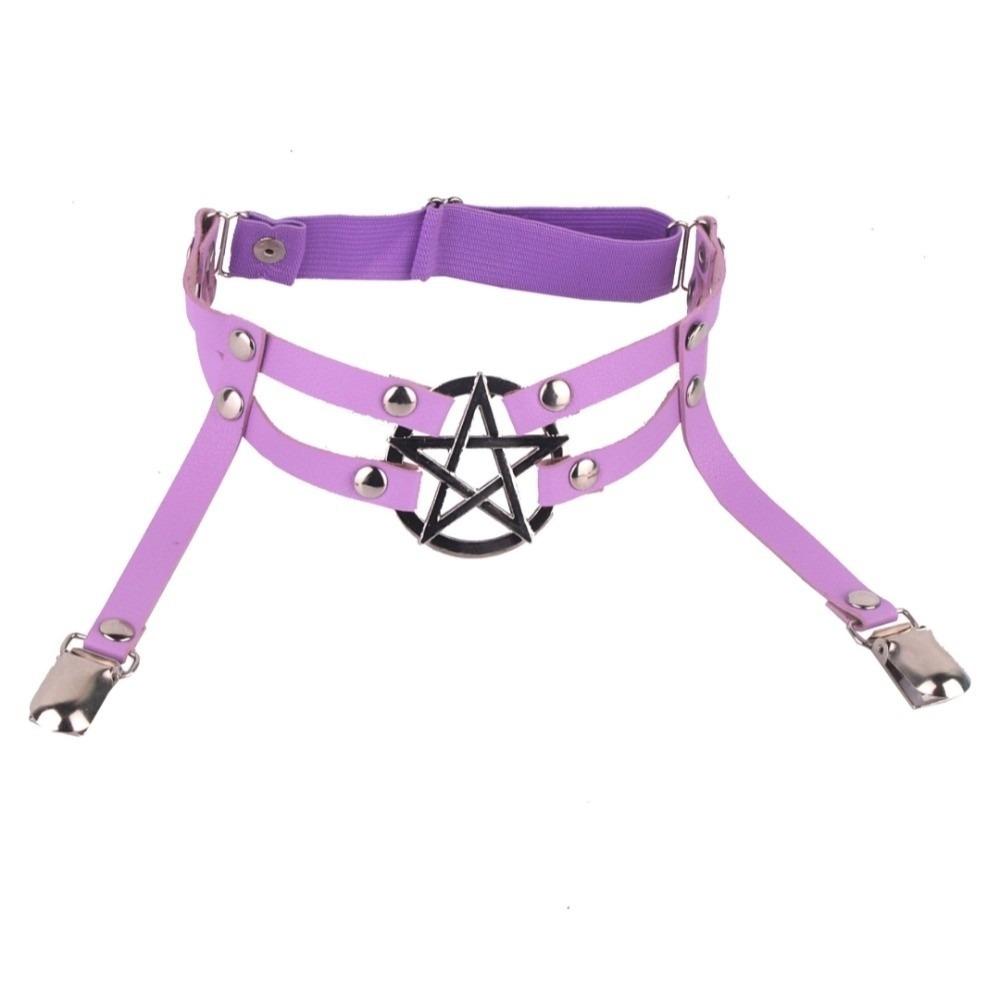 Punk Suspender Stockings Clip PU Leather Garter Belt Cool Pentagram Leg Strap  JK Accessory
