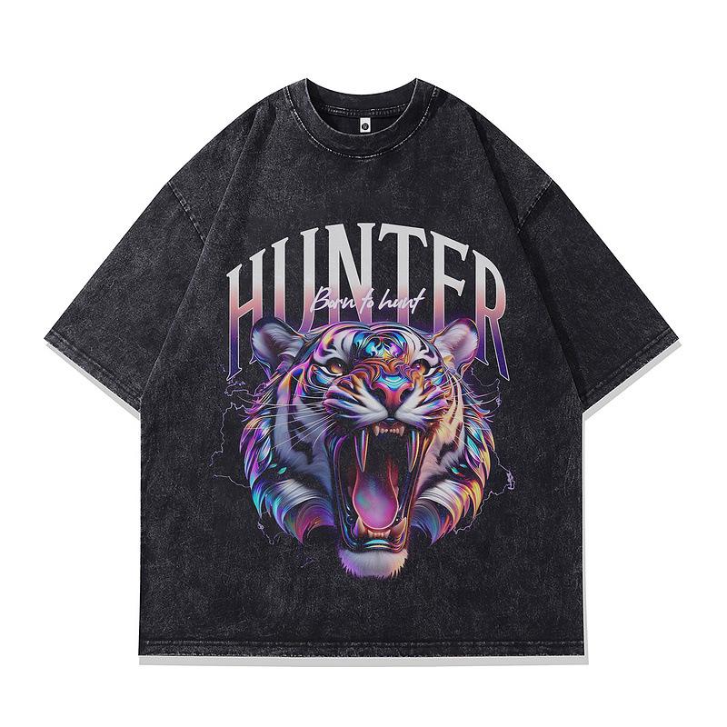 Men S Short-Sleeved T-Shirt American Retro White Ink Direct Injection Printing Pure Cotton Short-Sleeved T-Shirt Men S Copy S