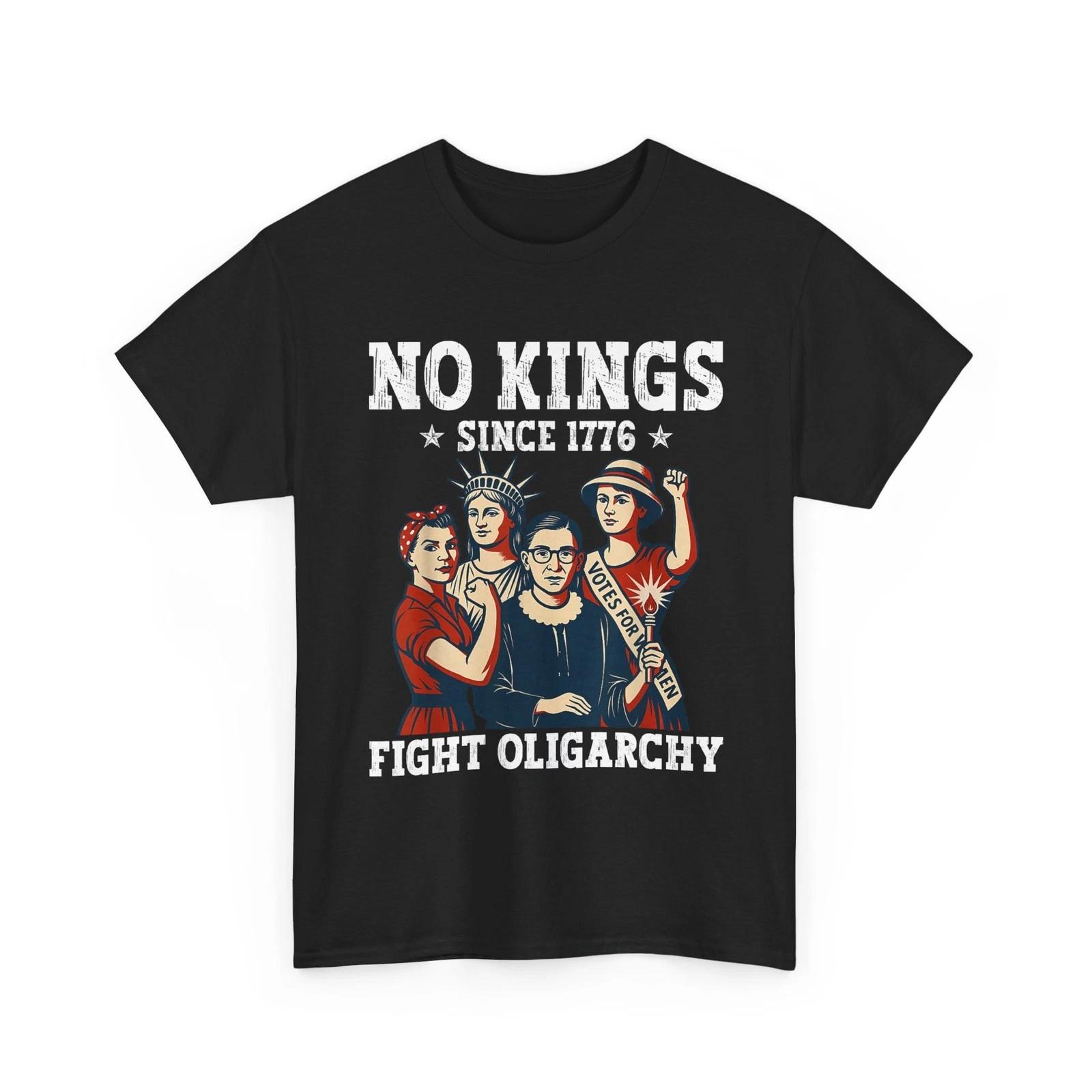 No Kings Fight Oligarchy Shirt, Feminist Patriot 4th of July Women Shirt L