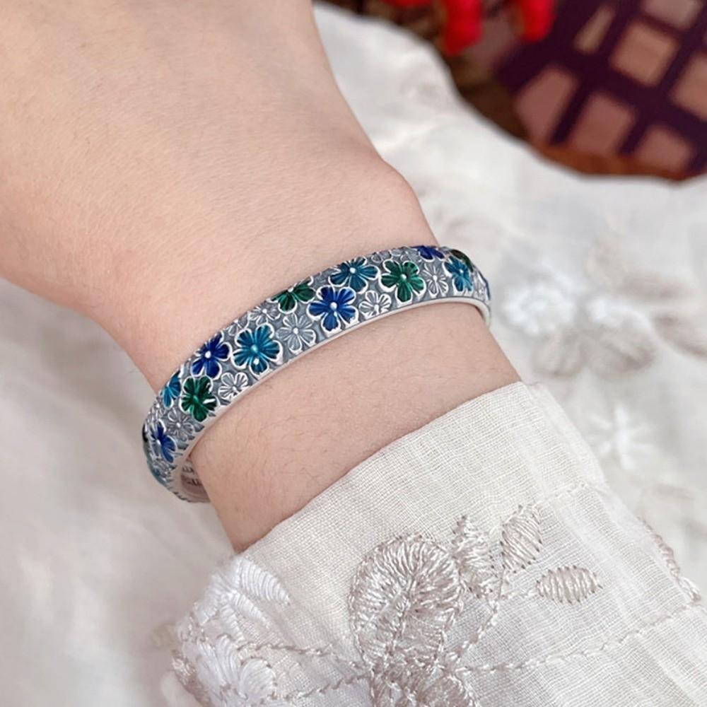 Flower Women's Hand Bracelet Traditional Cuff Bangle Handicraft Enamel Bracelet  Women