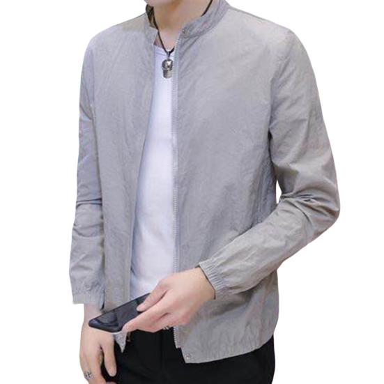 

Summer Jacket Stand Collar Quick Dry Solid Color Men Coat Outdoor Loose Cycling Sun Protection Jacket Casual Wear L серый