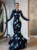 Spring 2026 European & American Fashion V-neck Printed Waist-cinching Dress for Women