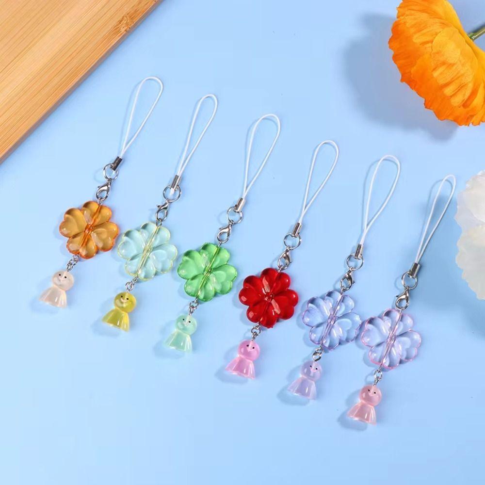 Key Chain Mobile Phone Lanyard Cellphone Strap Leaf Clover Pendant Women Girls