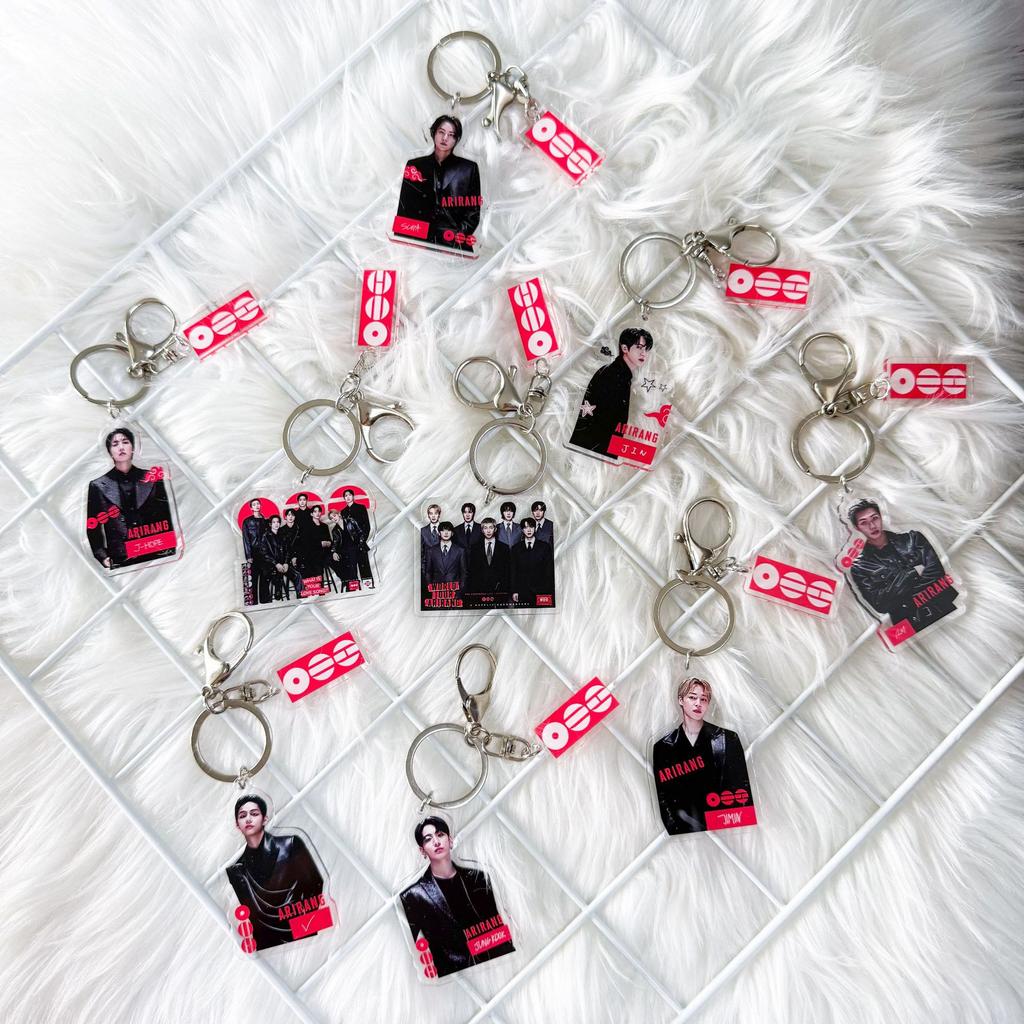 9pcs BTS Arirang World Tour Acrylic Keychain, Bangtan Boys Suit Style Member & Group Charm with Logo Tag, Kpop ARMY Fans Bag Accessory